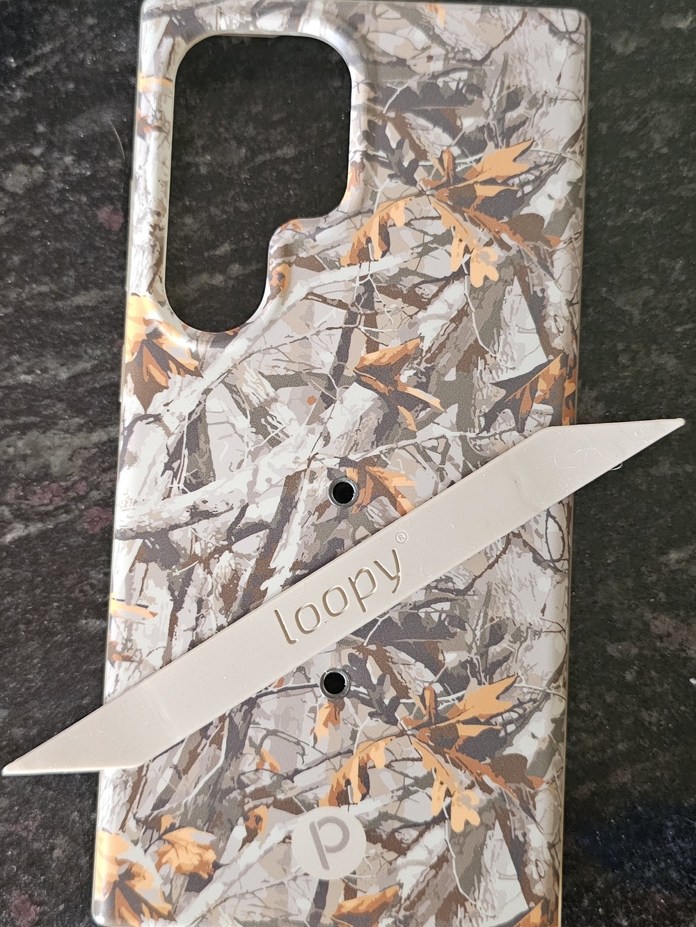 Loopy Patterned Phone Case with Grip - Gray & Orange Camo Leaf